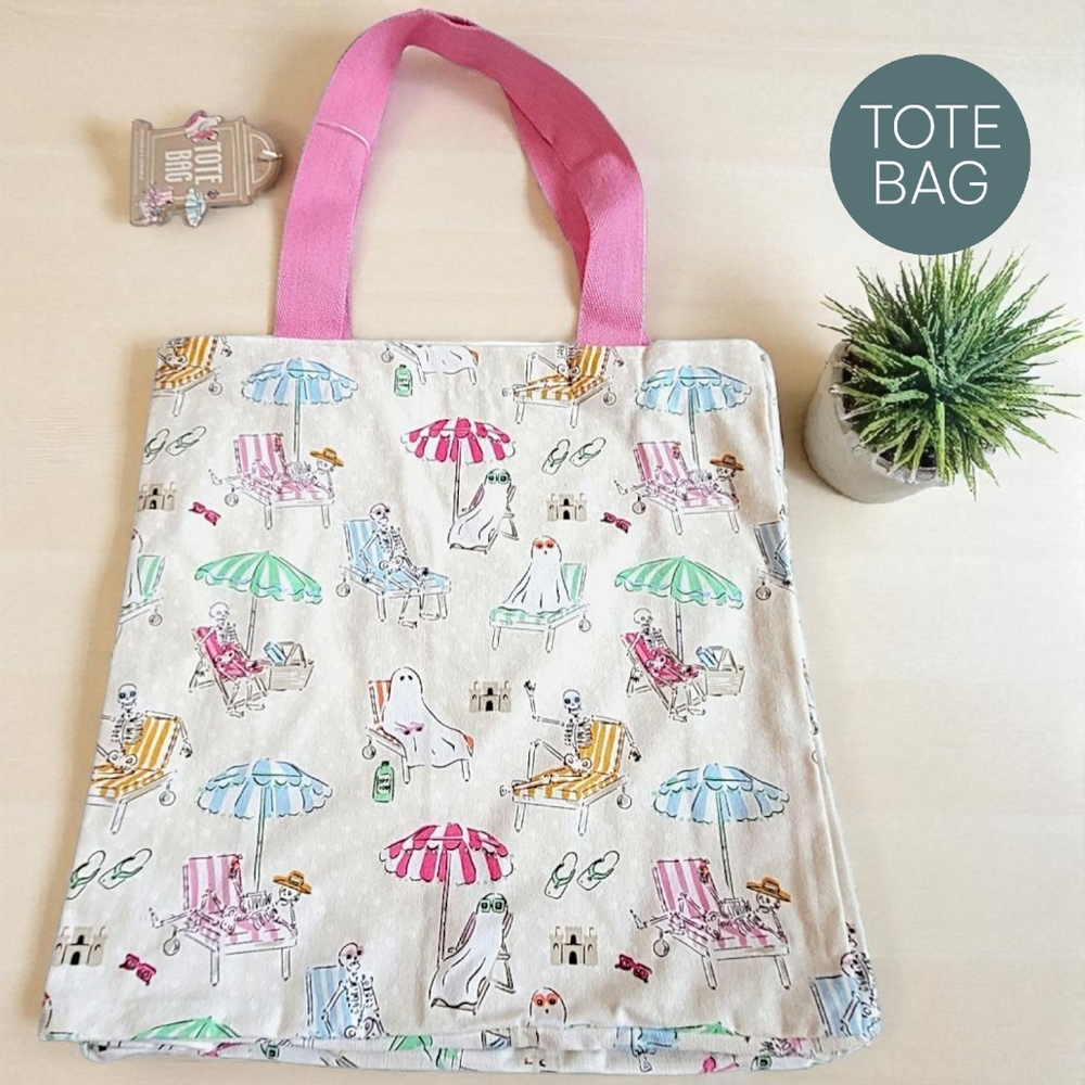 NWT Halloween Tote Skeleton Ghost Reusable Cotton Trick or Treat Bag Spooky Cute - Picture 9 of 14